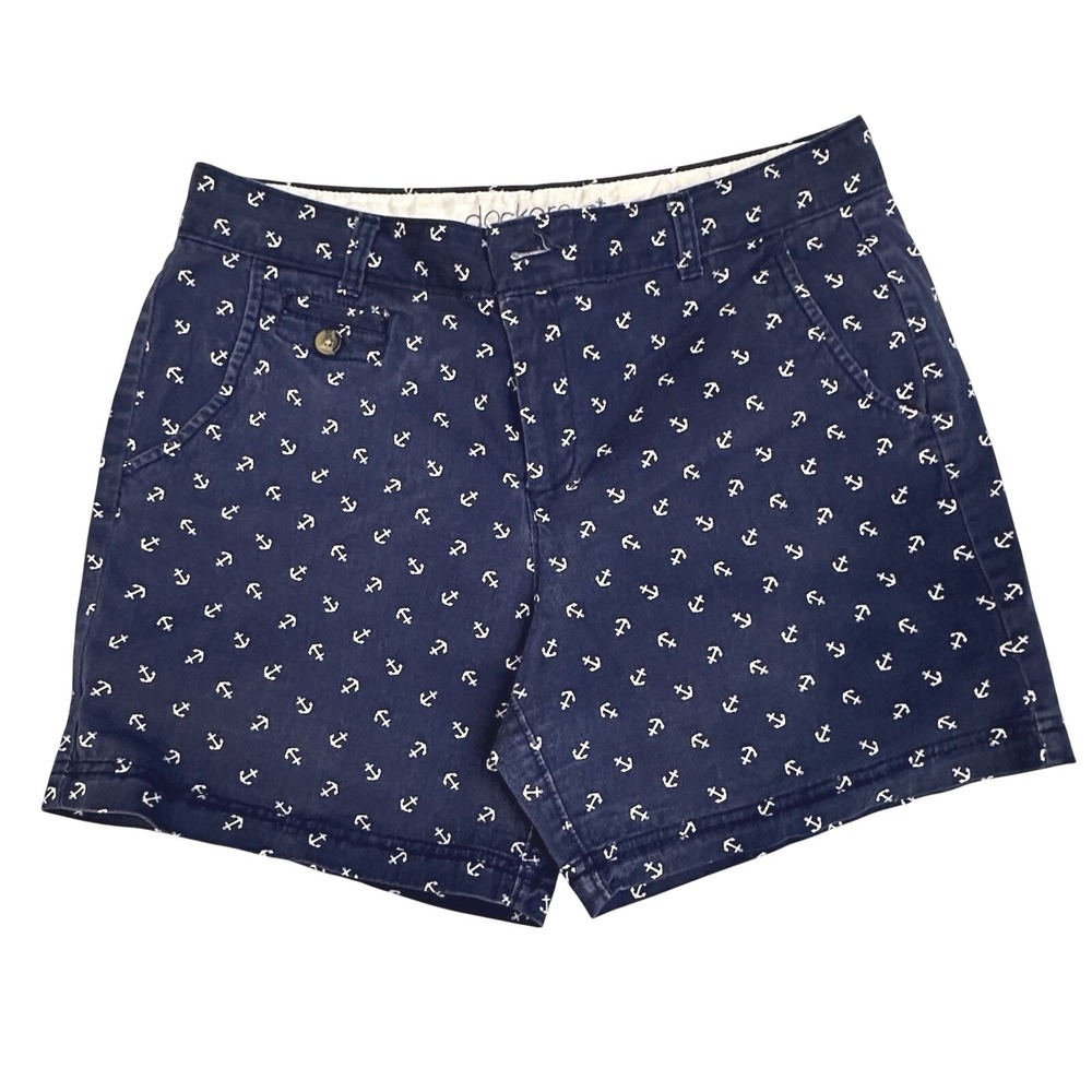 Dockers Anchor Print Chino Shorts Womens Size 10 Navy Blue Nautical